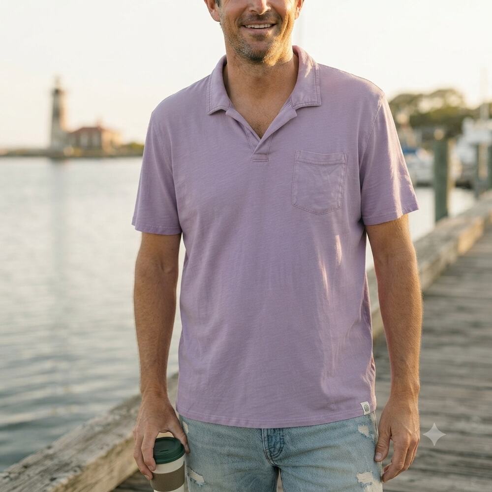 Marine Layer Men’s Lavender Pocket Polo Shirt XL Coastal Grandfather Sustainable